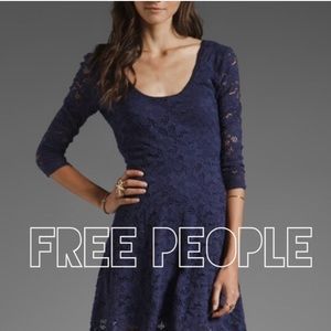 Free People Lace Navy Longsleeve Dress